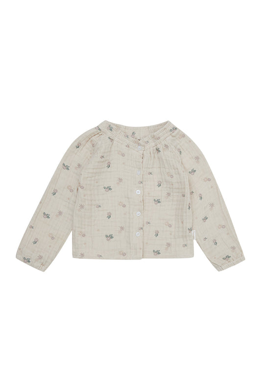 Muslin blouse with floral embroidery - Cappuccino