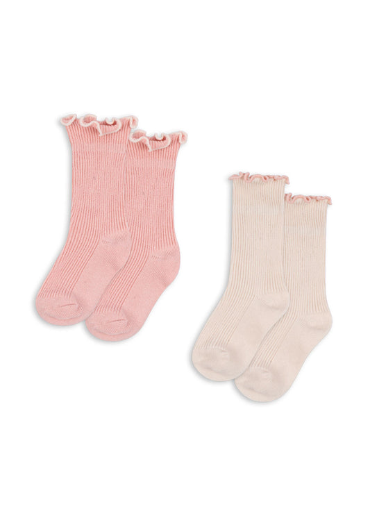 Rib Socks - Rose/Off white - 2 Pack