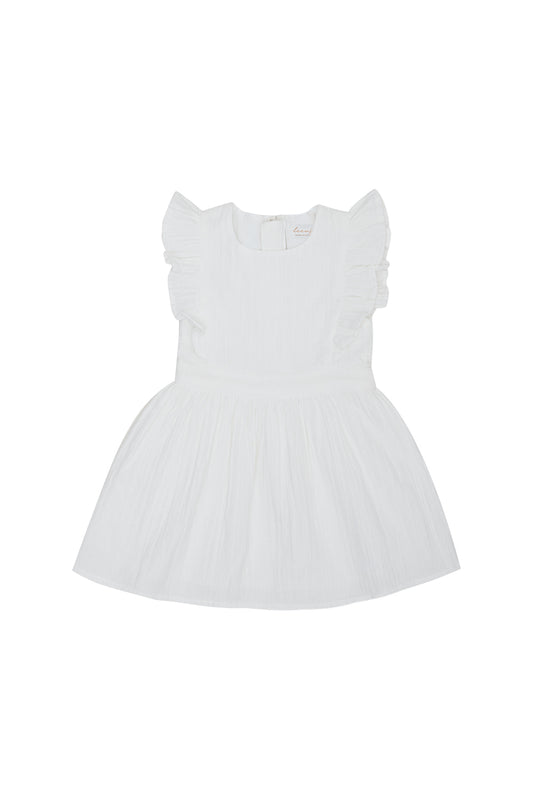 Linen dress with ruffle details - white