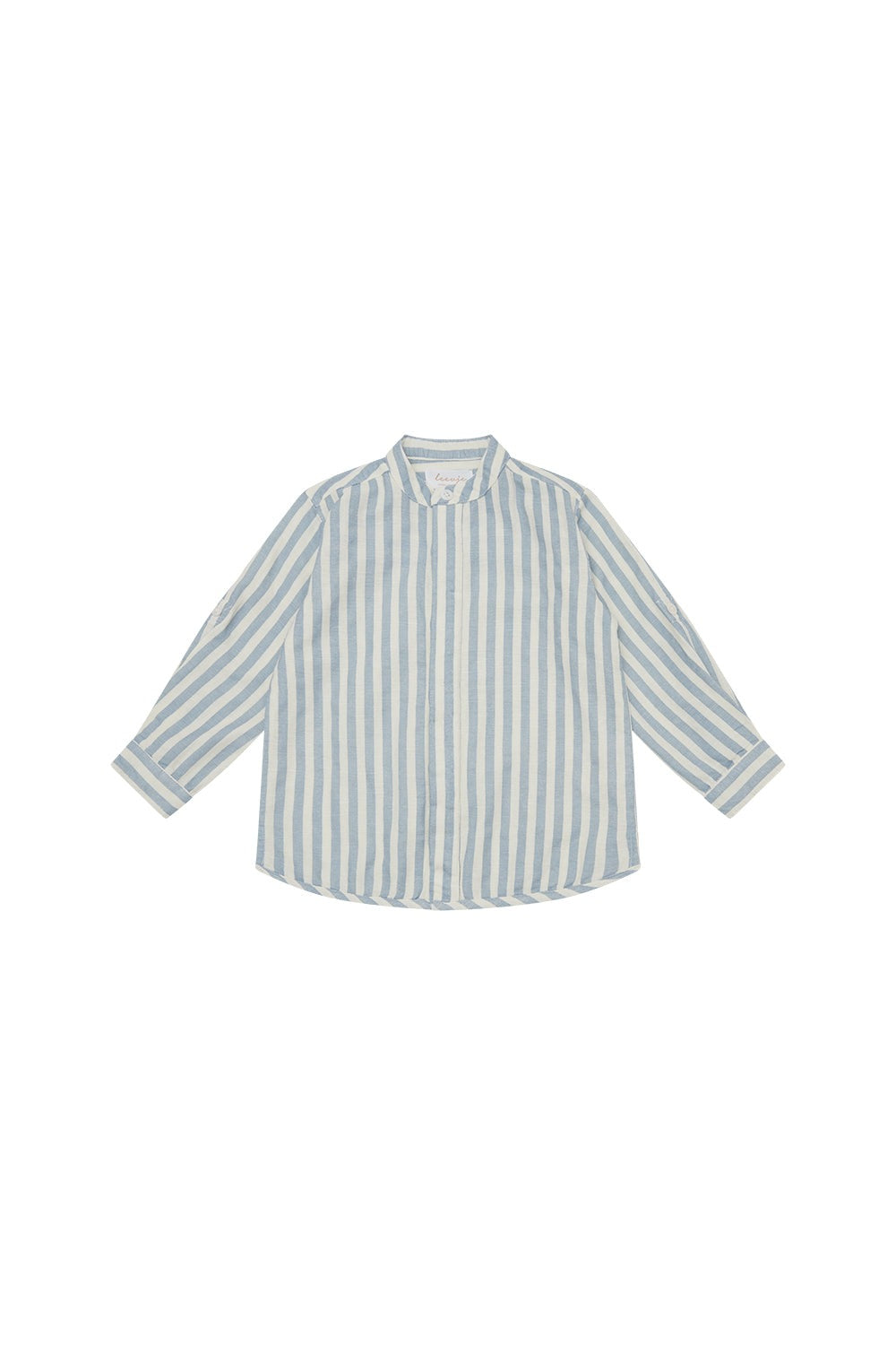 GESTREIFTES LEINENHEMD 'BLUE STRIPES' MIT STEHKRAGEN