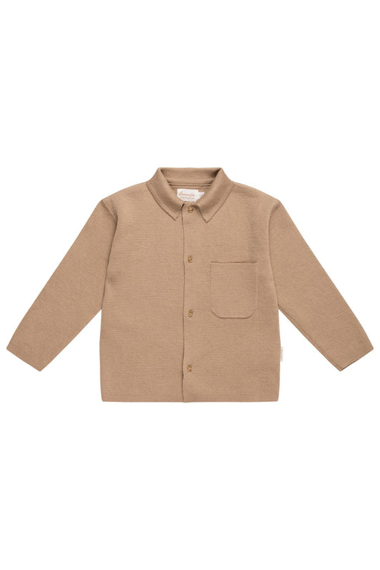 KNIT SHIRT WITH BREAST POCKET - COFFEE