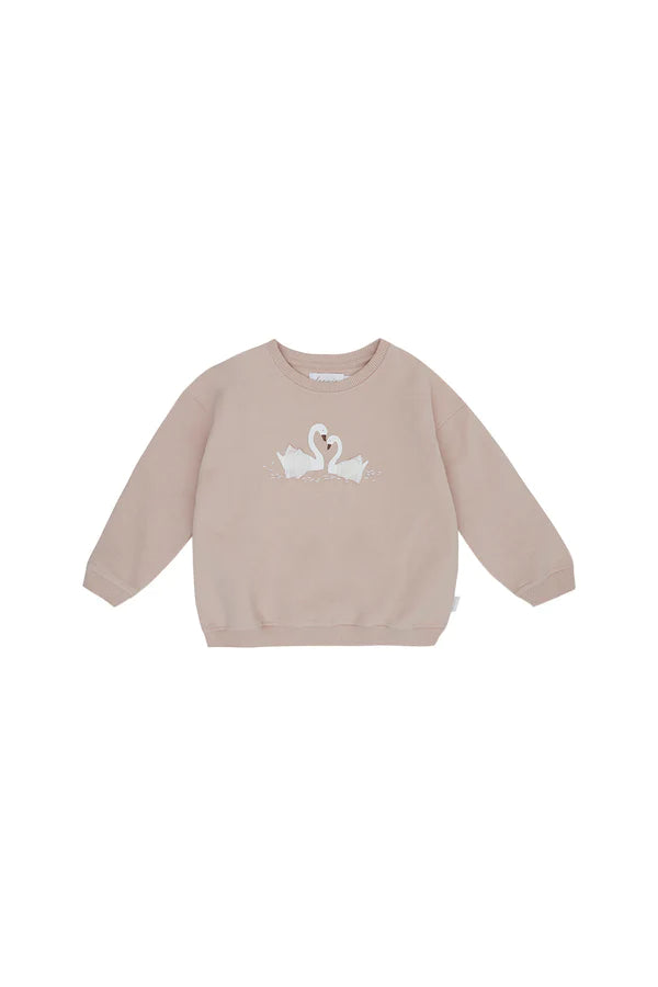 OVERSIZED SWEATSHIRT 'TINY SWAN COUPLE' - dusty rose