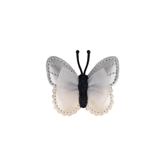 Schmetterling Haarclip aus Leder in Metallicfarben mit verspielten Details