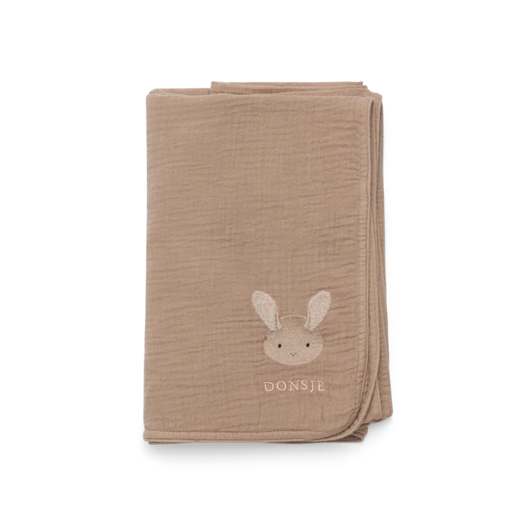 DONSJE Ploekie Muslin Blanket XL | Fluffy Bunny | Rose Mocha