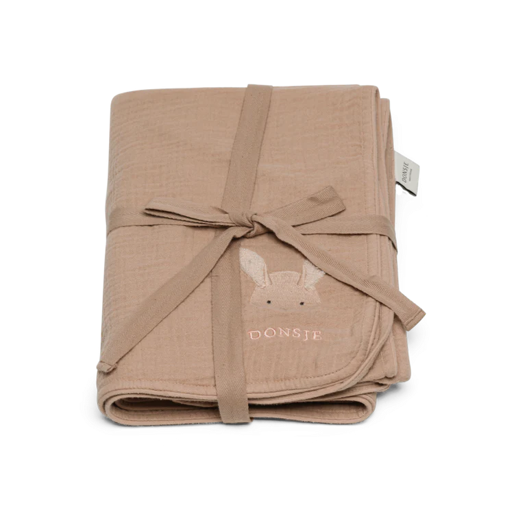 DONSJE Ploekie Muslin Blanket XL | Fluffy Bunny | Rose Mocha