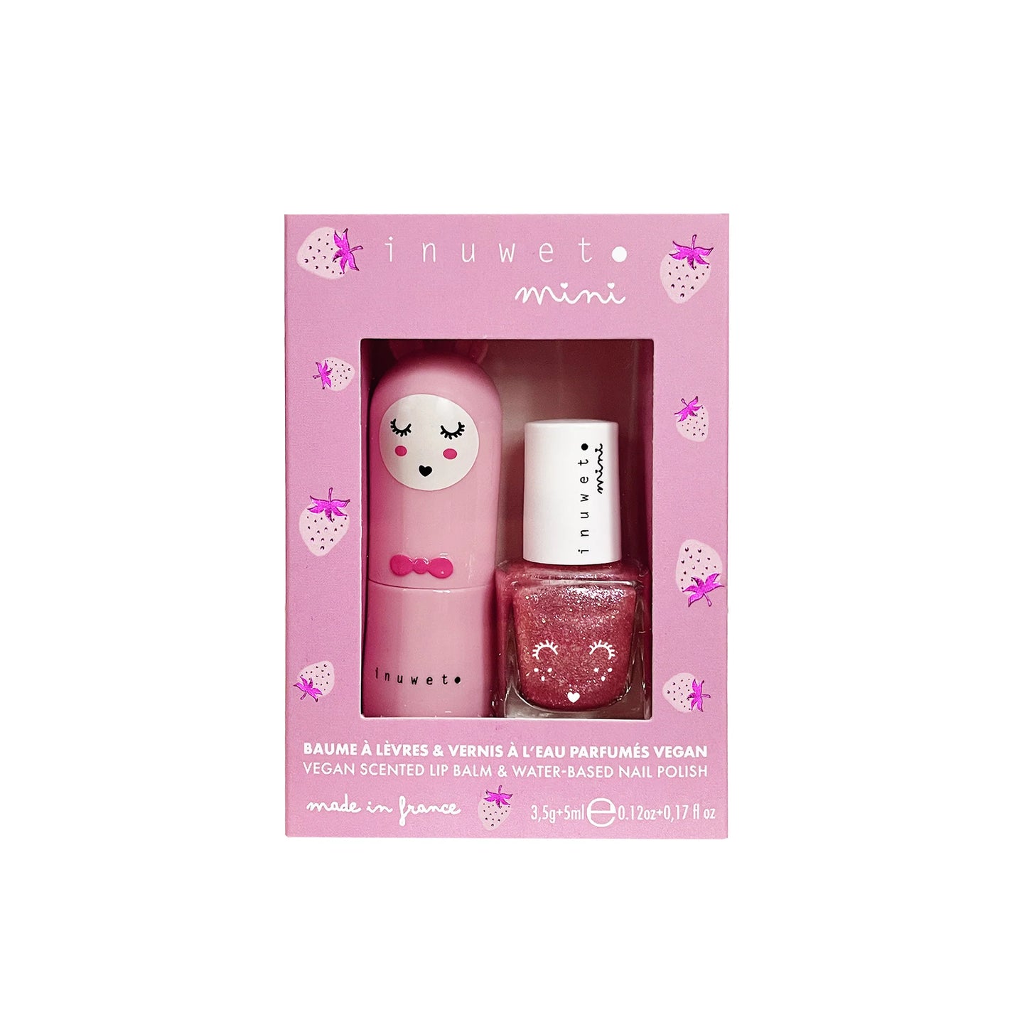Rosa Duo Set Lippenbalsam & wasserbasierter Nagellack – Erdbeere