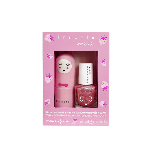 Rosa Duo Set Lippenbalsam & wasserbasierter Nagellack – Erdbeere