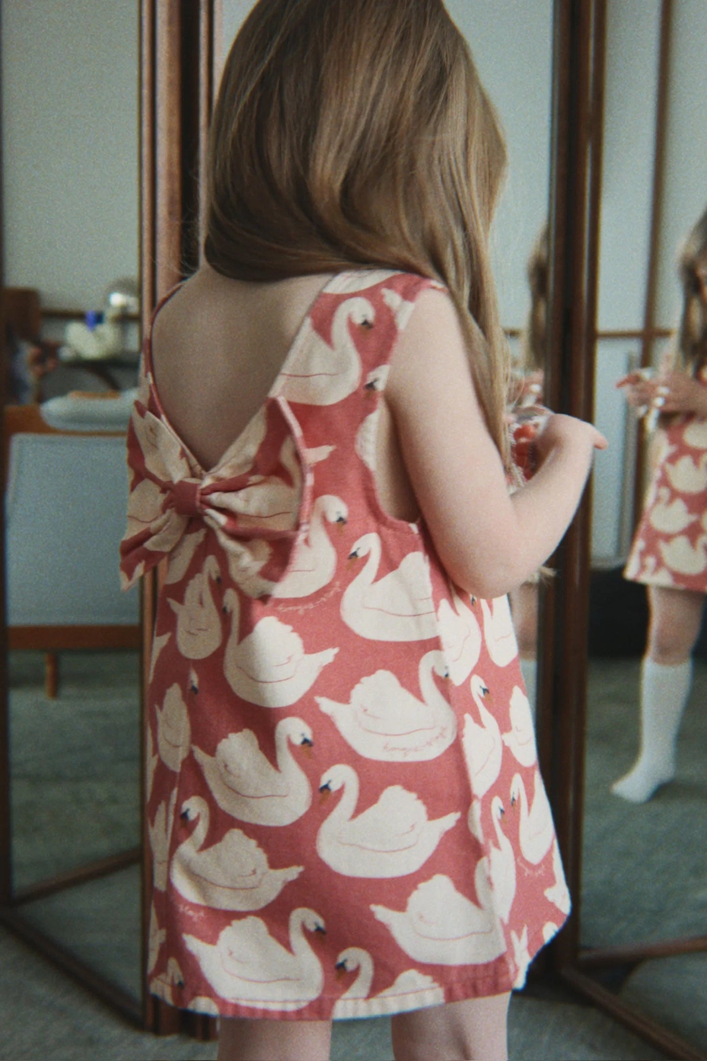 MAGOT BOW DRESS - swan rose
