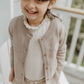Pointelle Top mit Rüschenstehkragen - beige