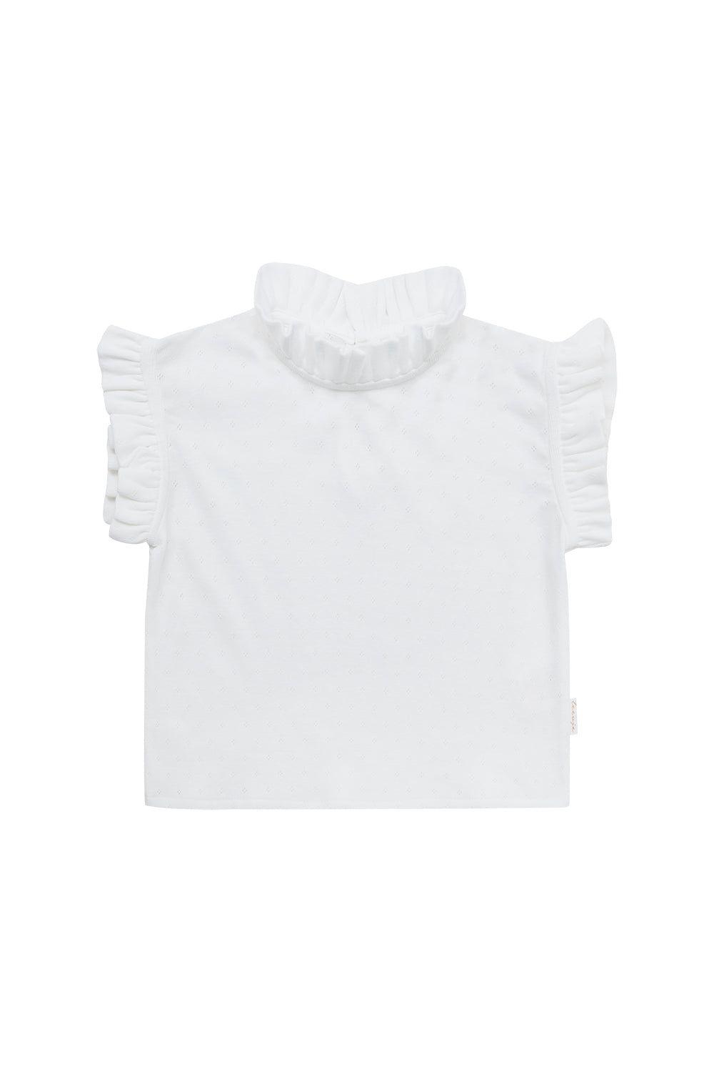 Pointelle Top mit Rüschenstehkragen - white