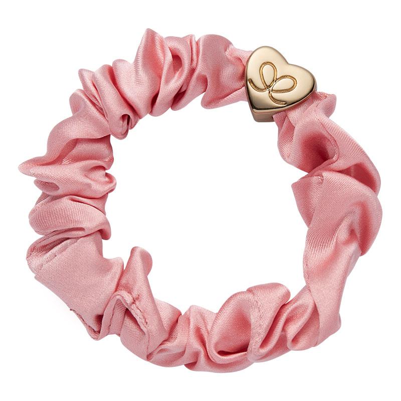 Gold Heart Silk Scrunchie Rose Tan